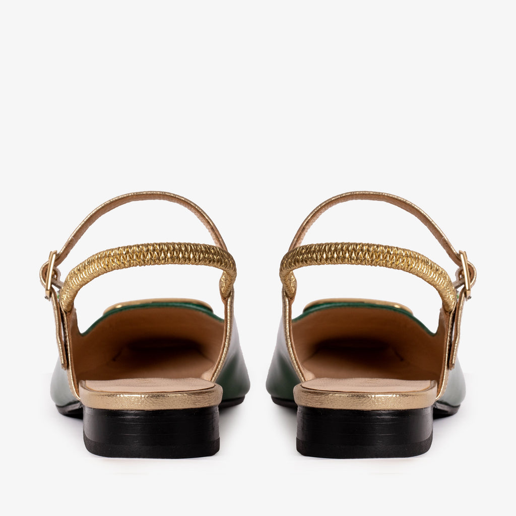 The Rosalinda Green Patent Leather Women Flat Slingback Sandal