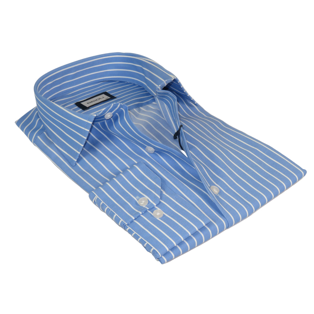 Mens Soft Cotton Blend Shirt Manschett/Brioli Turkey Slim Fit 2012-02 Lt Blue/white Stripe