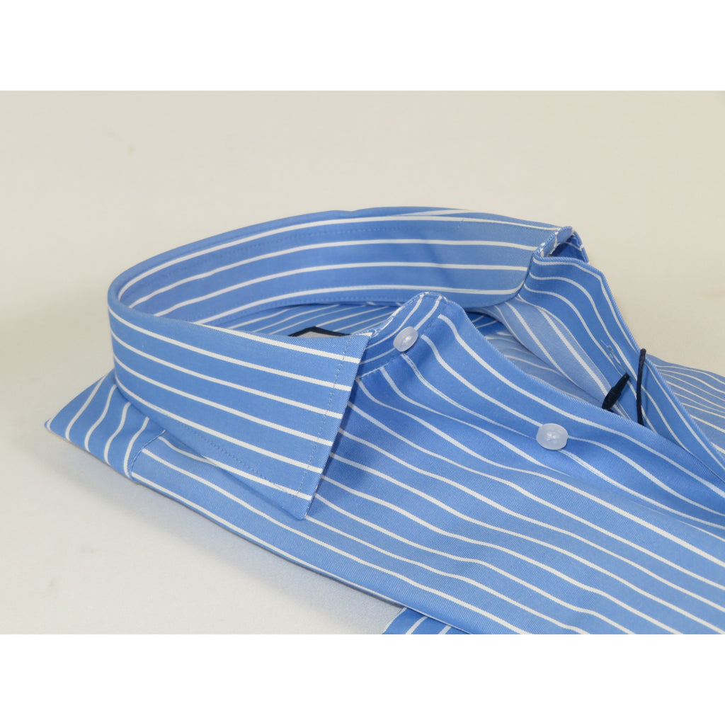 Mens Soft Cotton Blend Shirt Manschett/Brioli Turkey Slim Fit 2012-02 Lt Blue/white Stripe