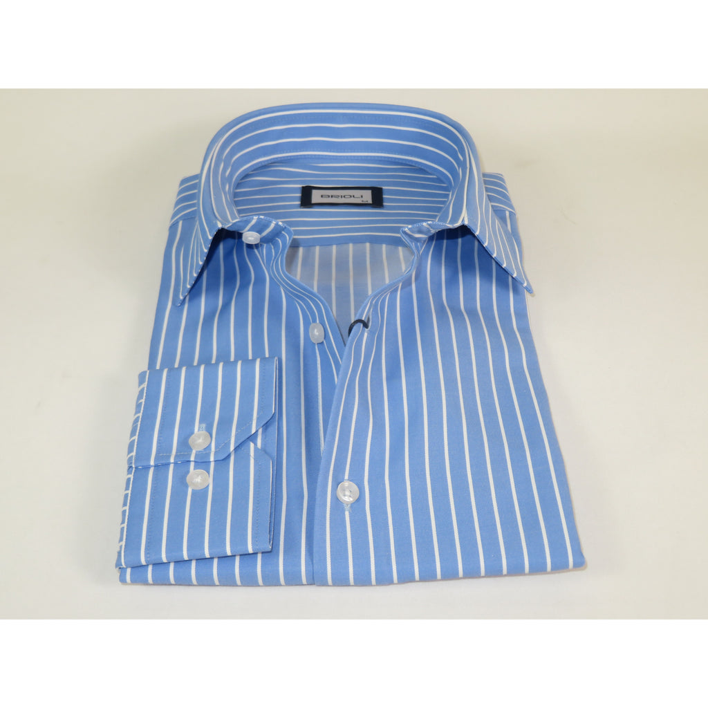 Mens Soft Cotton Blend Shirt Manschett/Brioli Turkey Slim Fit 2012-02 Lt Blue/white Stripe
