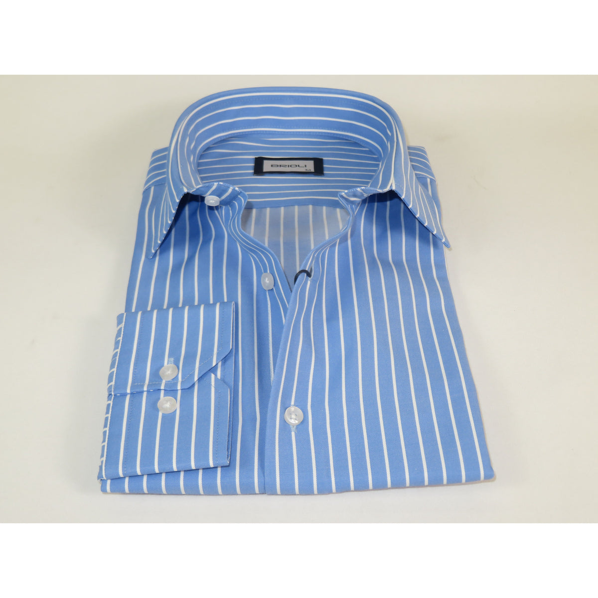 Mens Soft Cotton Blend Shirt Manschett/Brioli Turkey Slim Fit 2012-02 Lt Blue/white Stripe