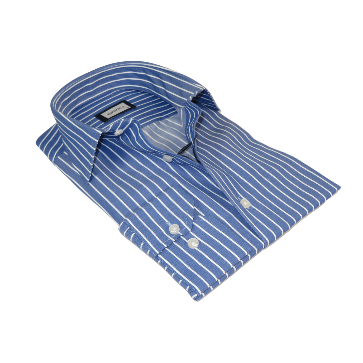 Mens Soft Cotton Blend Shirt Manschett/Brioli Turkey Slim Fit 2012-03 Denim/white Stripe