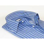 Mens Soft Cotton Blend Shirt Manschett/Brioli Turkey Slim Fit 2012-03 Denim/white Stripe