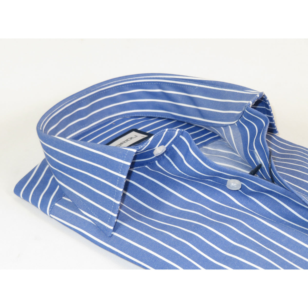 Mens Soft Cotton Blend Shirt Manschett/Brioli Turkey Slim Fit 2012-03 Denim/white Stripe