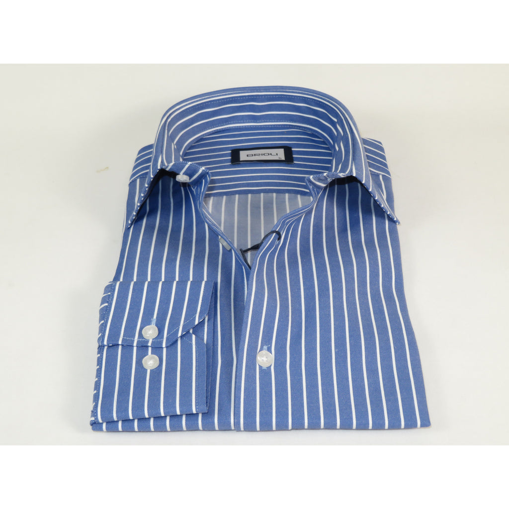 Mens Soft Cotton Blend Shirt Manschett/Brioli Turkey Slim Fit 2012-03 Denim/white Stripe
