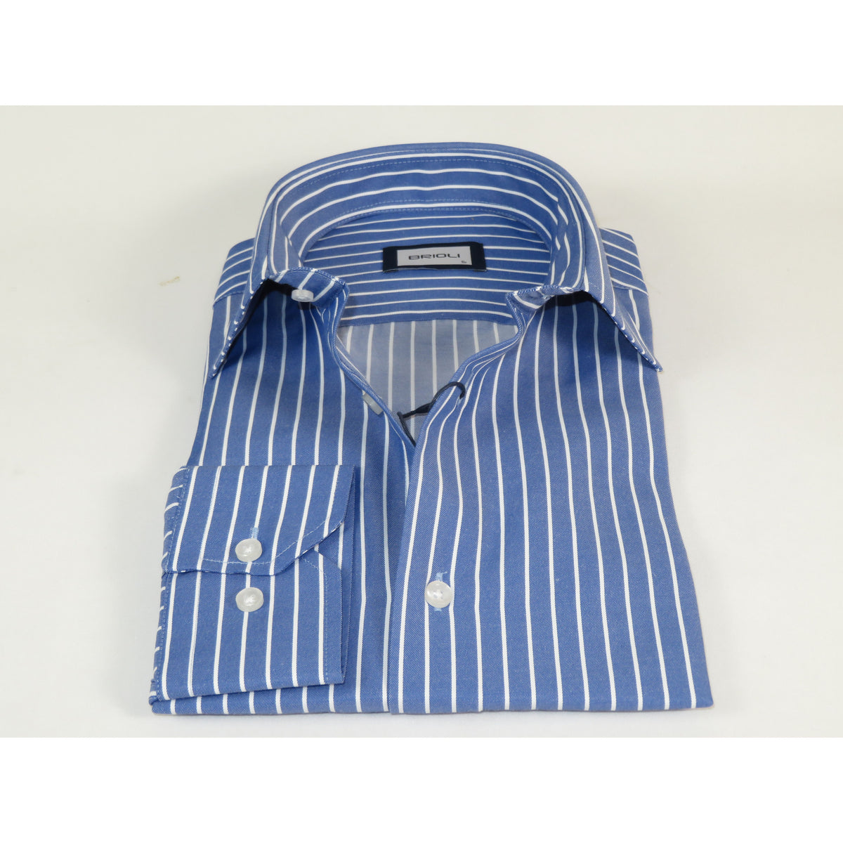 Mens Soft Cotton Blend Shirt Manschett/Brioli Turkey Slim Fit 2012-03 Denim/white Stripe