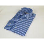 Mens Soft Cotton Blend Shirt Manschett/Brioli Turkey Slim Fit 2012-03 Denim/white Stripe
