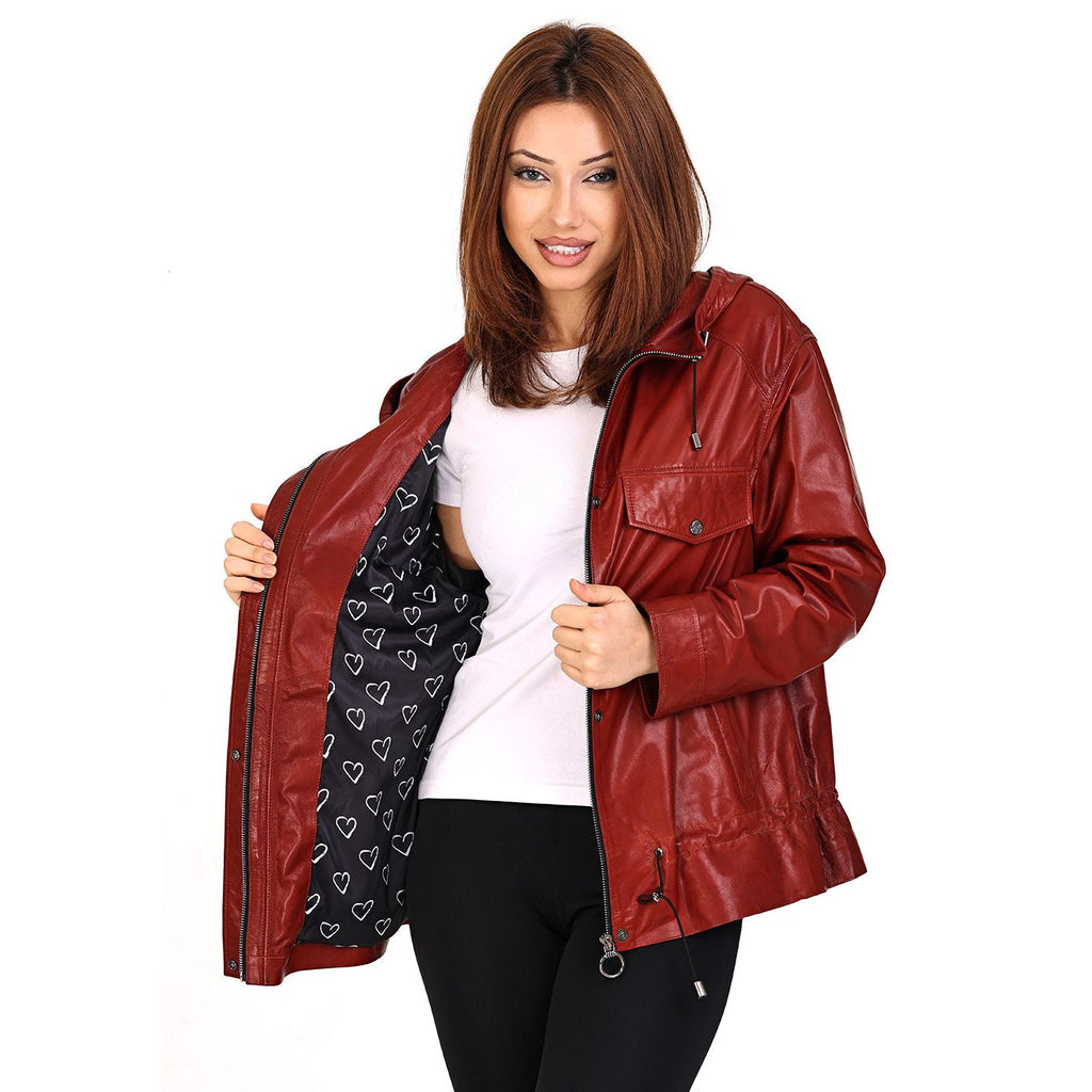 The Muncy Red Leather Women Jacket