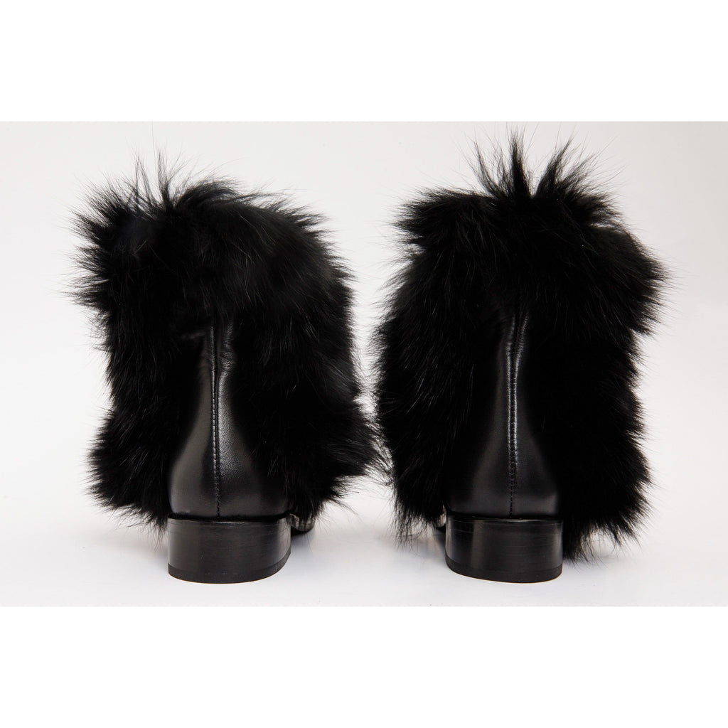 The Izmir Black Leather Natural Fur Mid Calf Women Boot