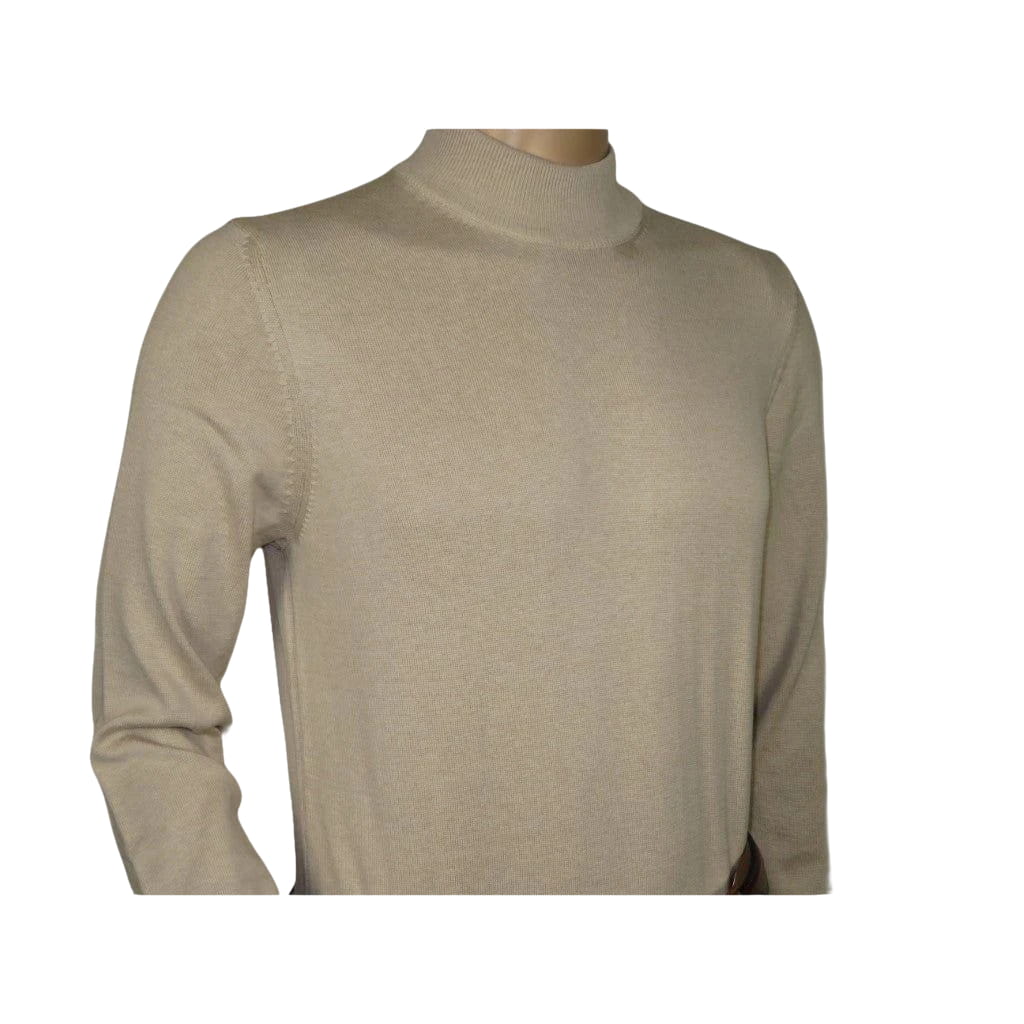 Men's Sweater Knit By BRANGO Turkey Mock Neck Cotton Blend 21050 Beige