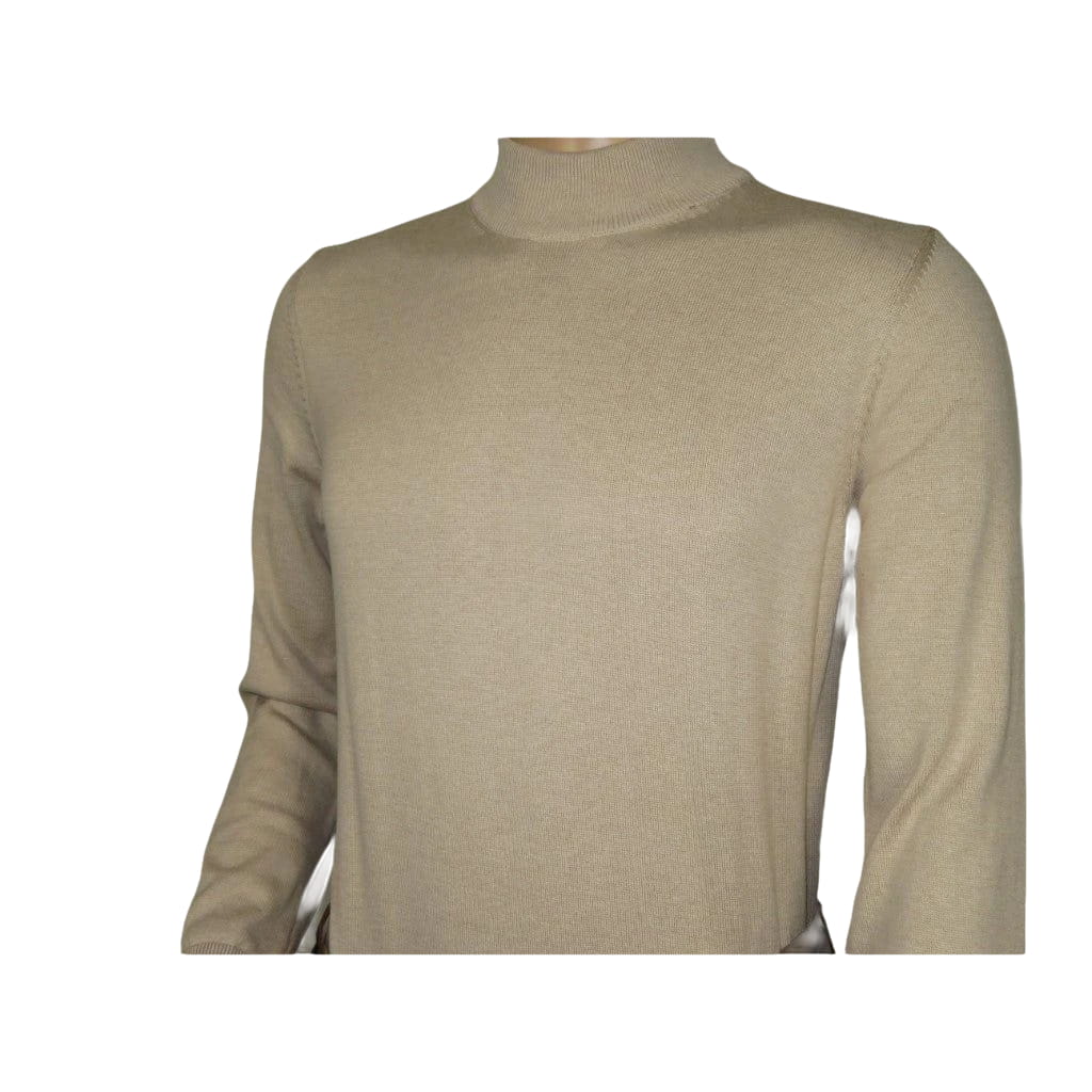 Men's Sweater Knit By BRANGO Turkey Mock Neck Cotton Blend 21050 Beige