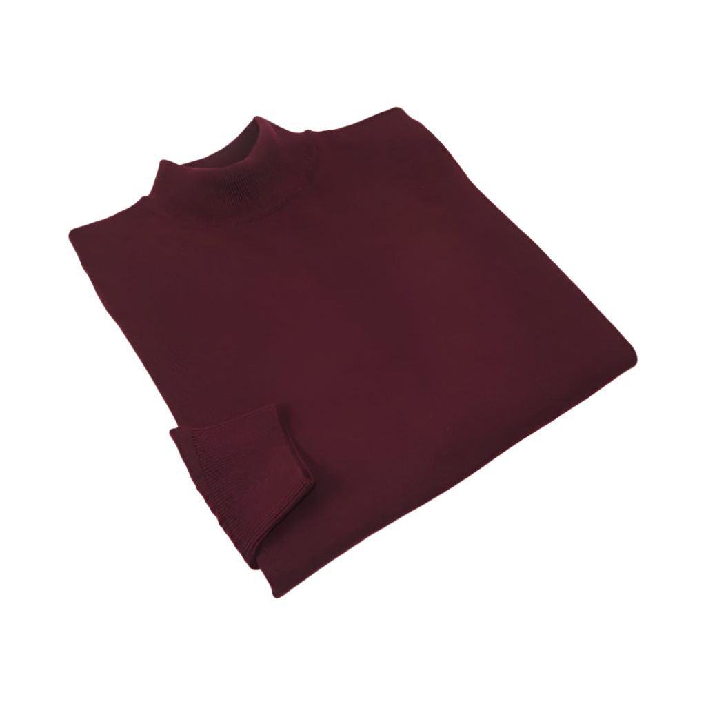 Men's Sweater Knit By BRANGO Turkey Mock Neck Cotton Blend 21050 Burgundy