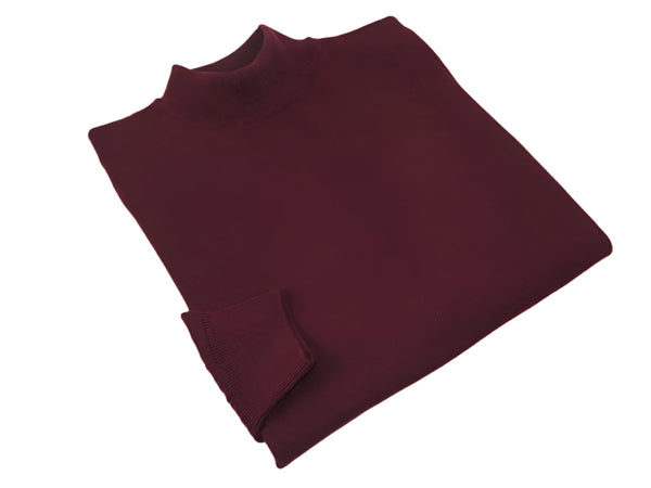 Men's Sweater Knit By BRANGO Turkey Mock Neck Cotton Blend 21050 Burgundy