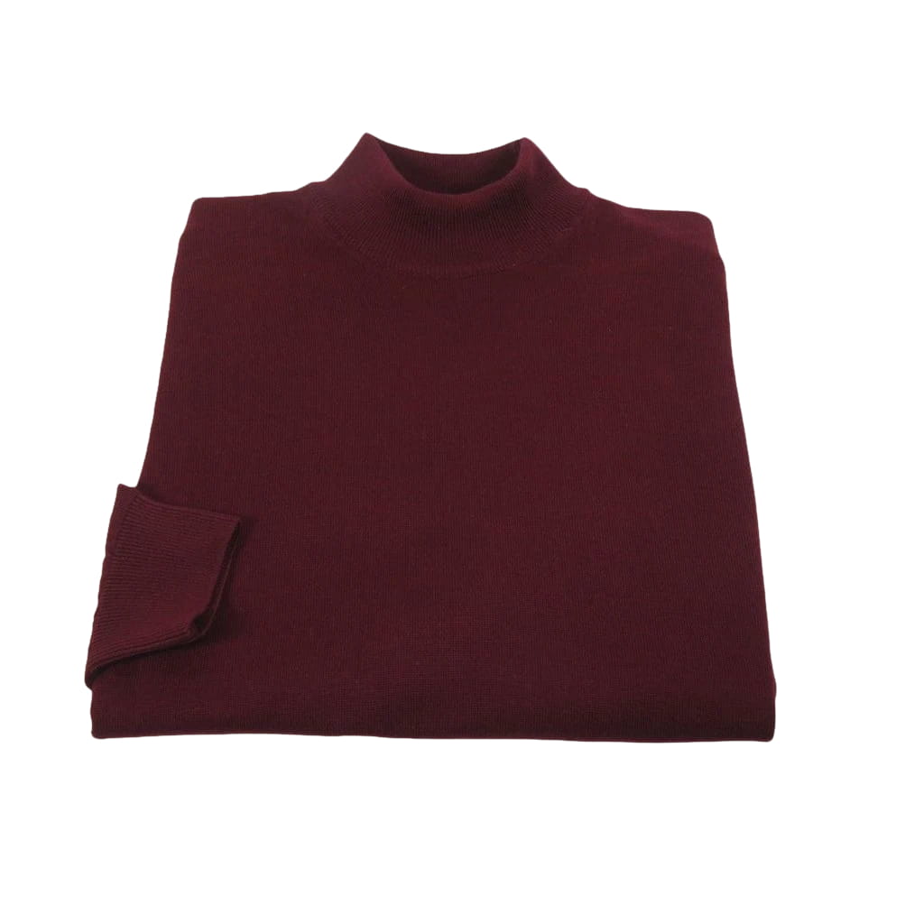 Men's Sweater Knit By BRANGO Turkey Mock Neck Cotton Blend 21050 Burgundy