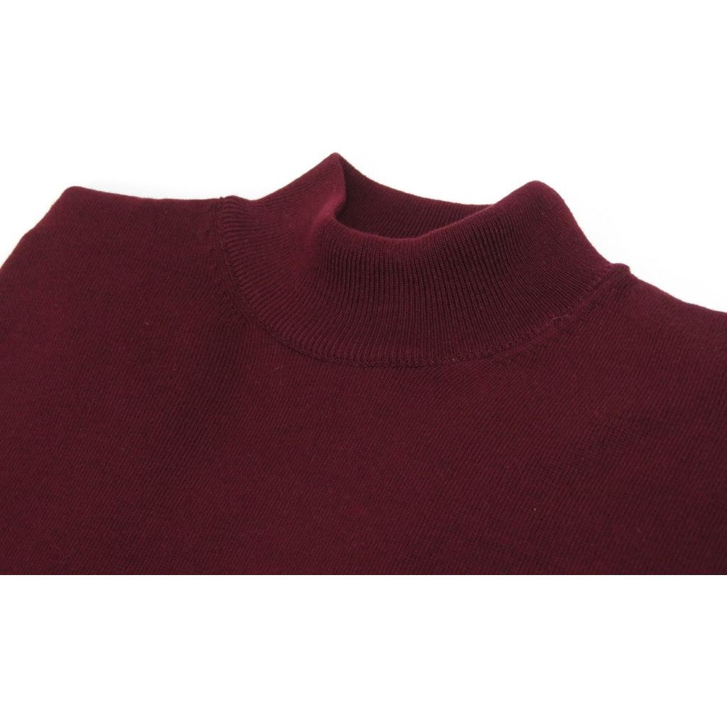 Men's Sweater Knit By BRANGO Turkey Mock Neck Cotton Blend 21050 Burgundy
