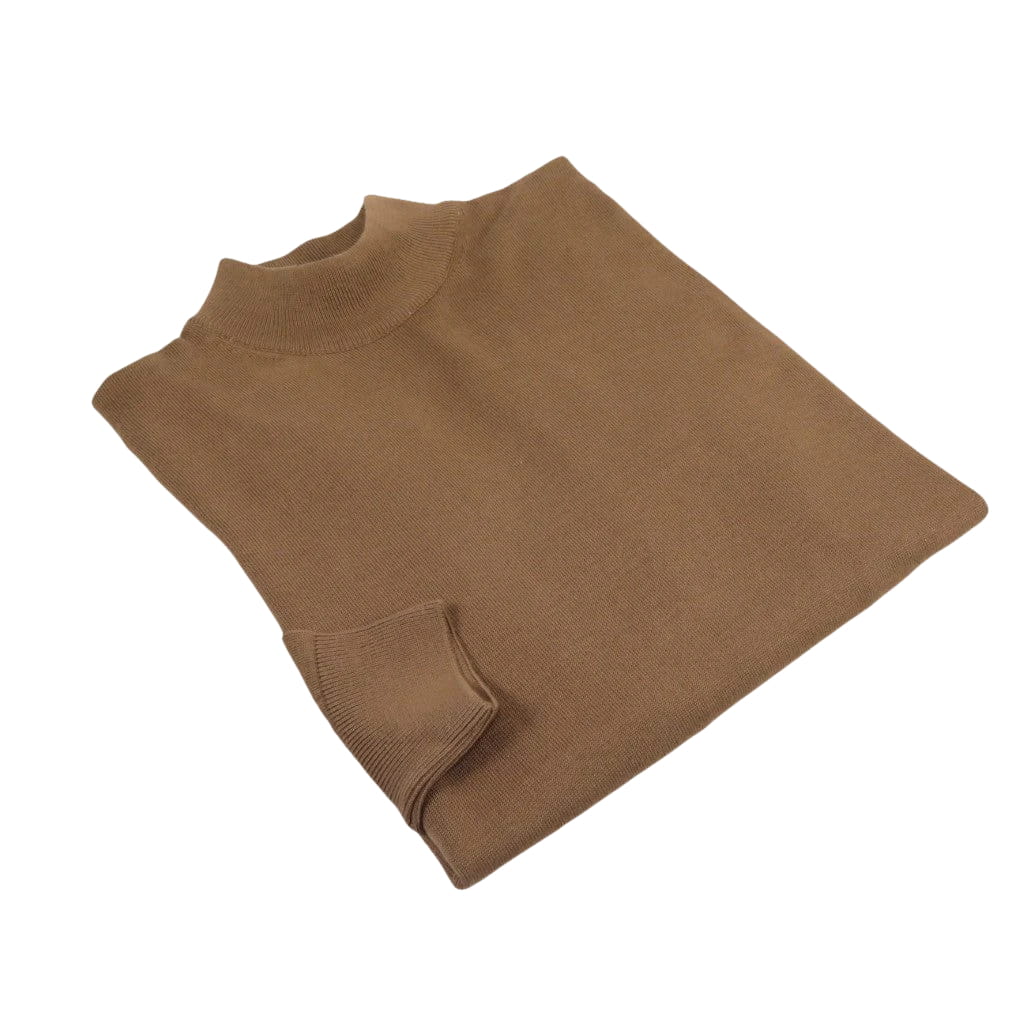 Men's Sweater Knit By BRANGO Turkey Mock Neck Cotton Blend 21050 Coffee
