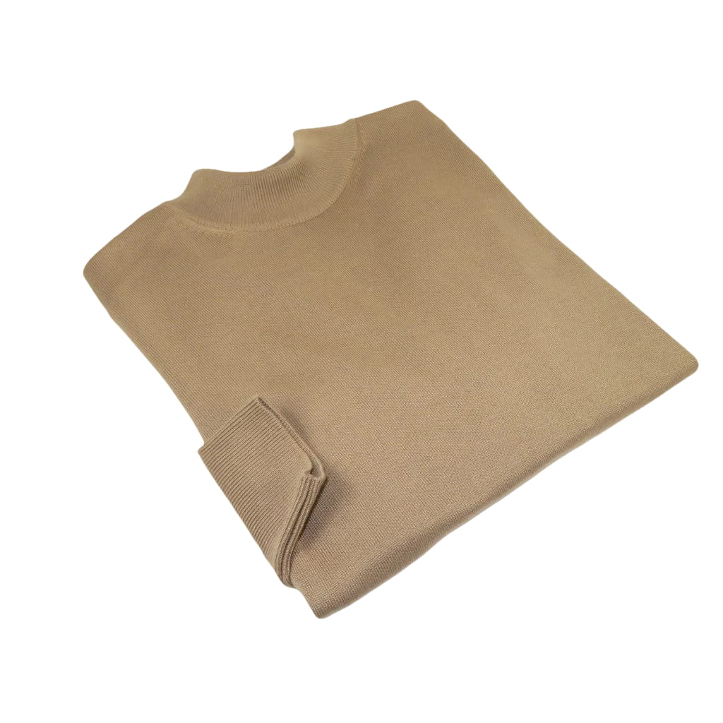 Men's Sweater Knit By BRANGO Turkey Mock Neck Cotton Blend 21050 Dark Beige