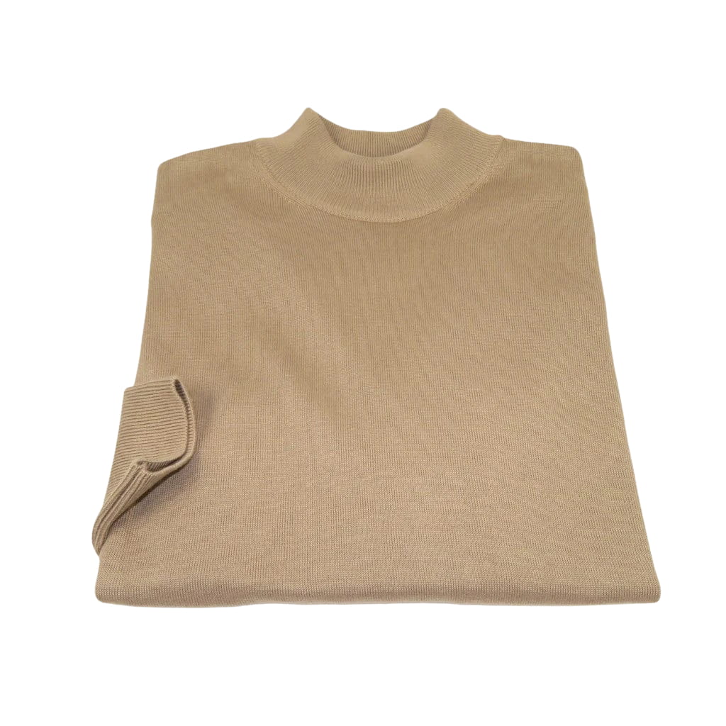 Men's Sweater Knit By BRANGO Turkey Mock Neck Cotton Blend 21050 Dark Beige