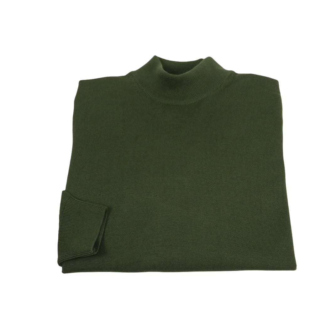 Mens Sweater Knit BRANGO Turkey Mock Neck Cotton Blend 21050 Khaki Green