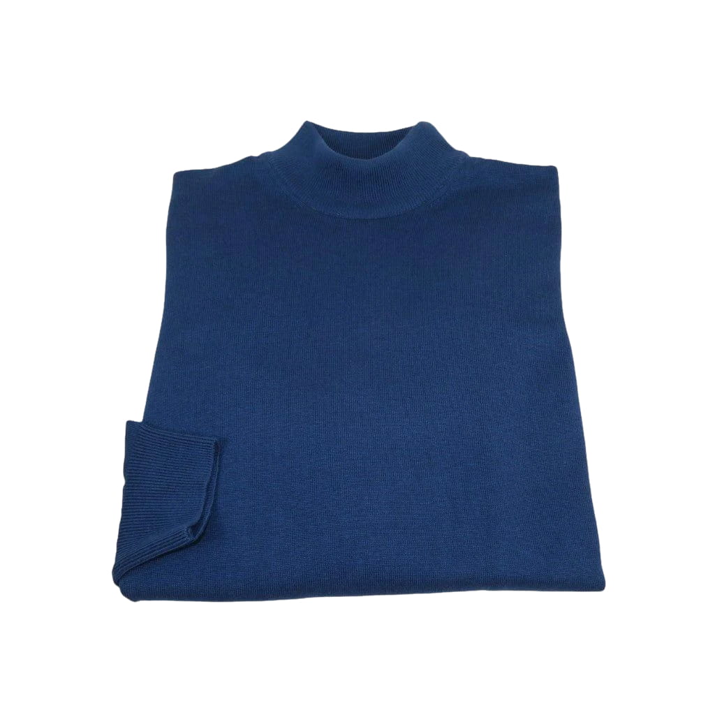 Men's Sweater Knit By BRANGO Turkey Mock Neck Cotton Blend 21050 Sax Blue