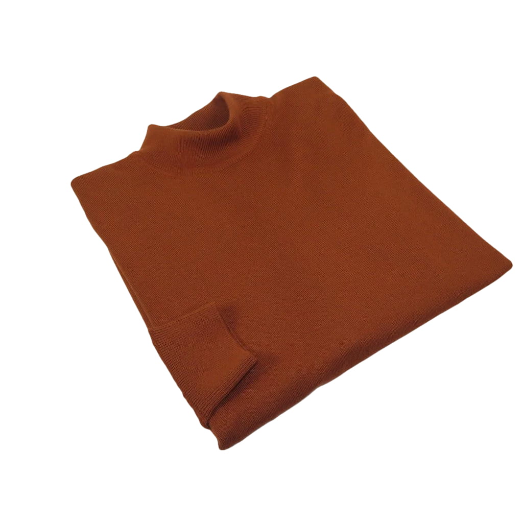 Men's Sweater Knit By BRANGO Turkey Mock Neck Cotton Blend 21050 Tobacco