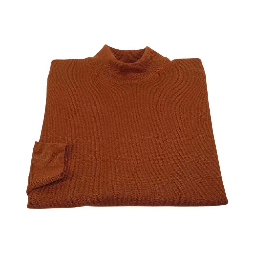 Men's Sweater Knit By BRANGO Turkey Mock Neck Cotton Blend 21050 Tobacco