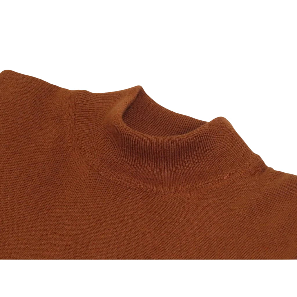 Men's Sweater Knit By BRANGO Turkey Mock Neck Cotton Blend 21050 Tobacco