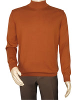 Men's Sweater Knit By BRANGO Turkey Mock Neck Cotton Blend 21050 Tobacco