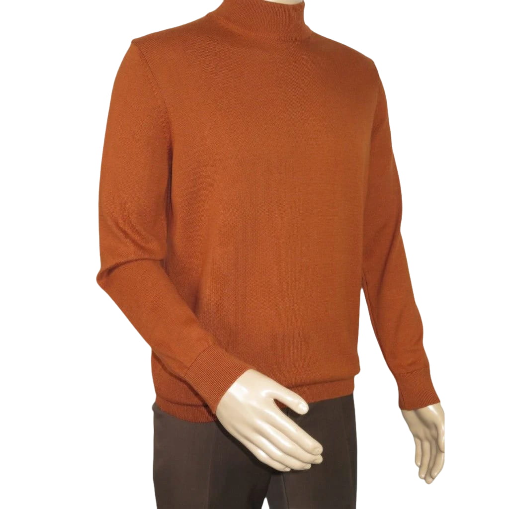 Men's Sweater Knit By BRANGO Turkey Mock Neck Cotton Blend 21050 Tobacco