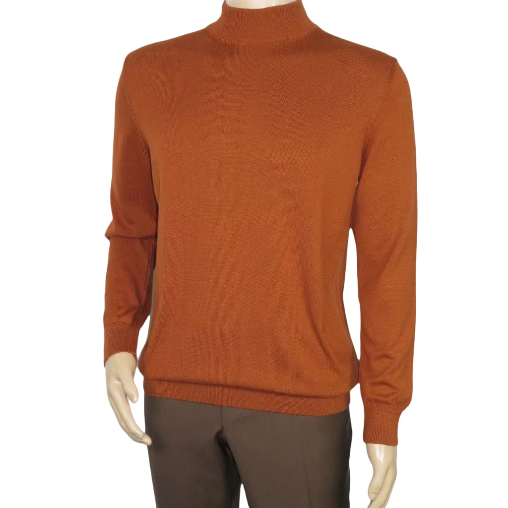 Men's Sweater Knit By BRANGO Turkey Mock Neck Cotton Blend 21050 Tobacco