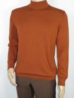 Men's Sweater Knit By BRANGO Turkey Mock Neck Cotton Blend 21050 Tobacco