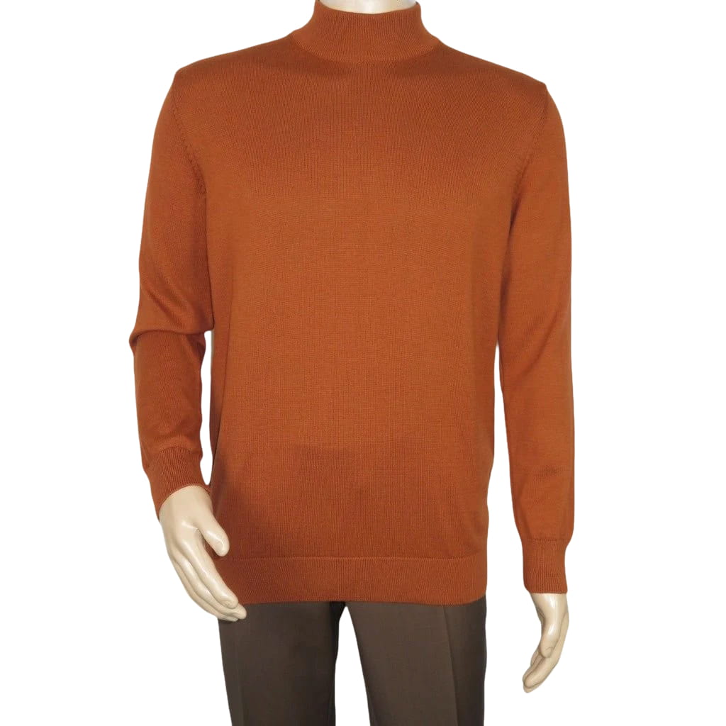 Men's Sweater Knit By BRANGO Turkey Mock Neck Cotton Blend 21050 Tobacco