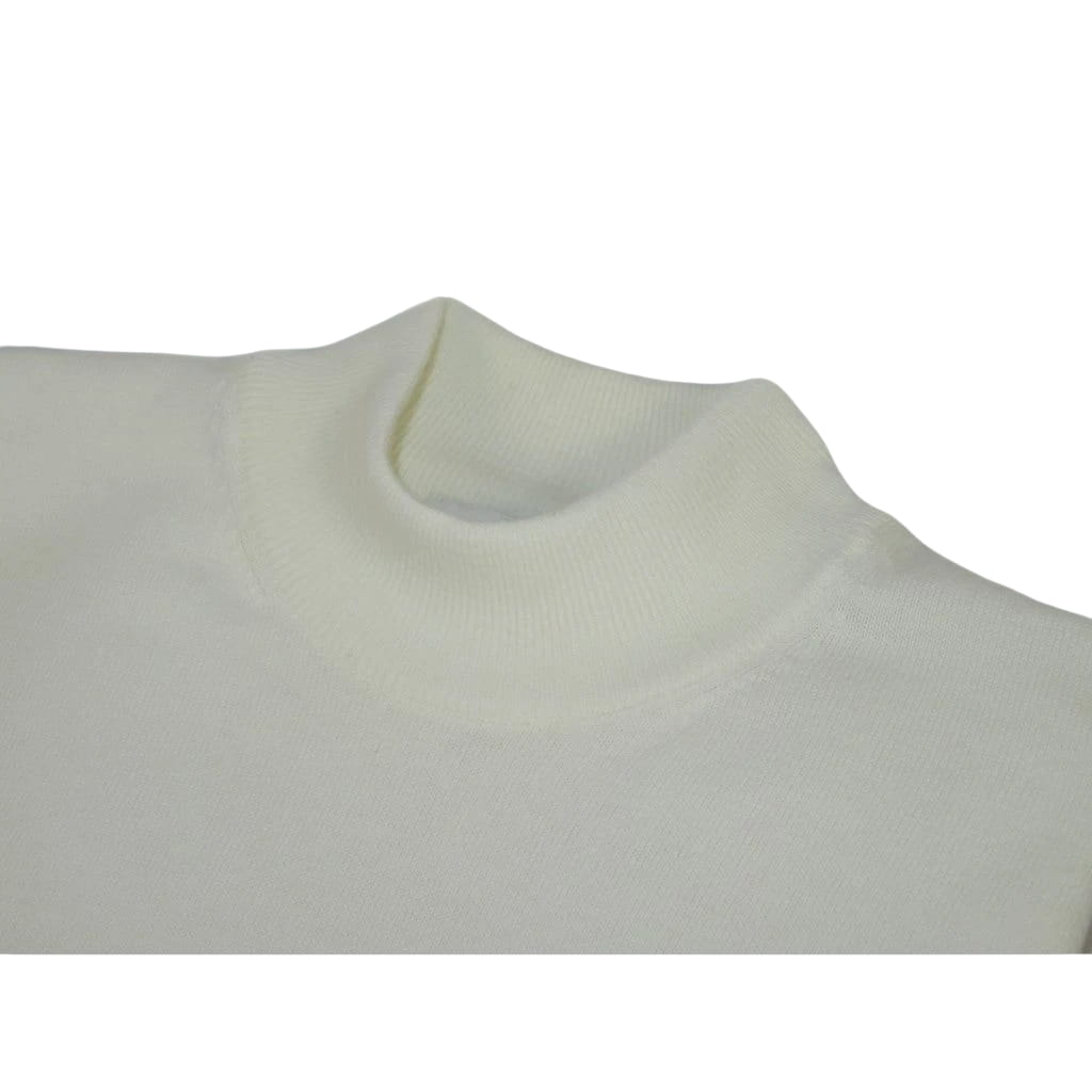 Men's Sweater Knit By BRANGO Turkey Mock Neck Cotton Blend 21050 White