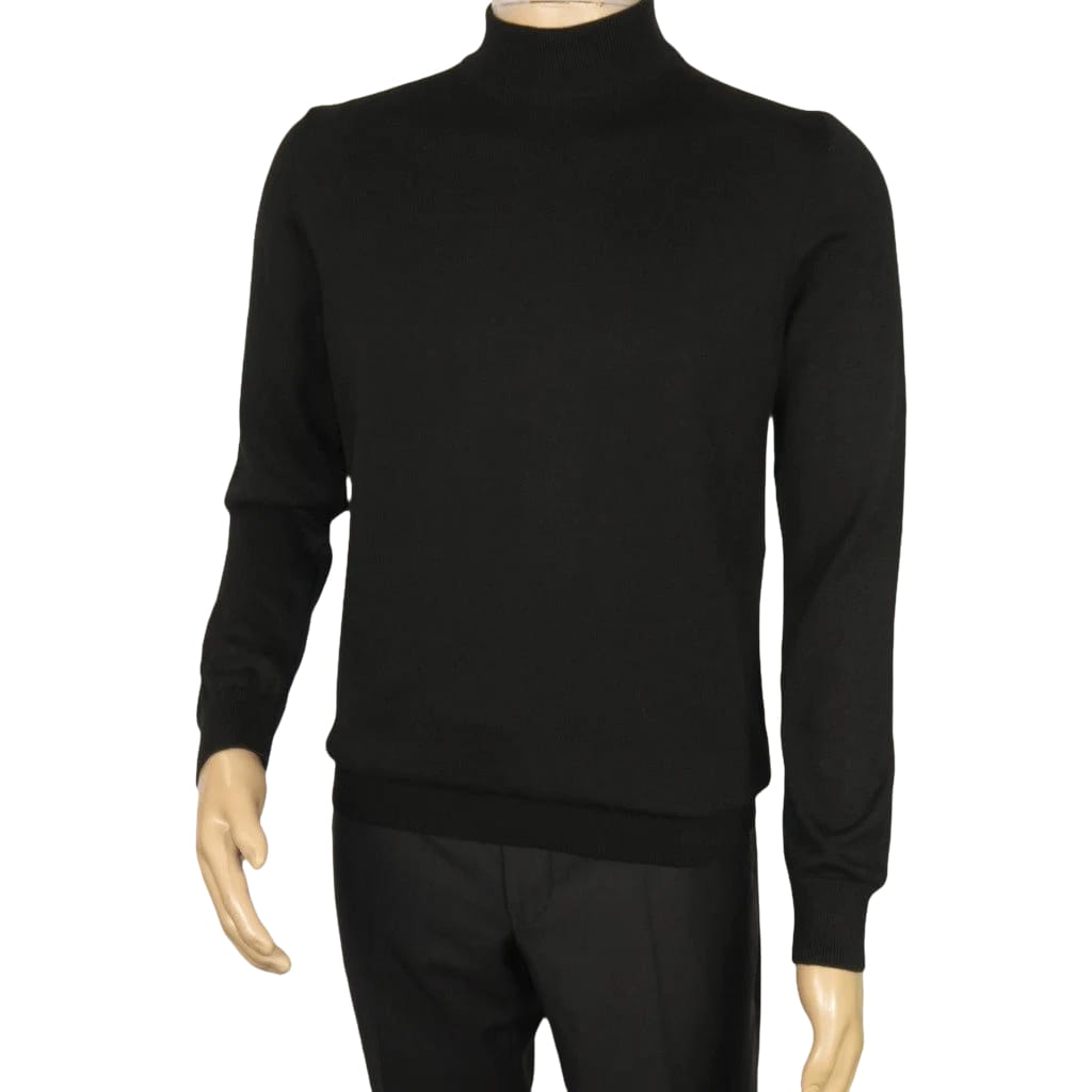 Men's Sweater Knit By BRANGO Turkey Mock Neck Cotton Blend 21050 Black