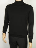 Men's Sweater Knit By BRANGO Turkey Mock Neck Cotton Blend 21050 Black