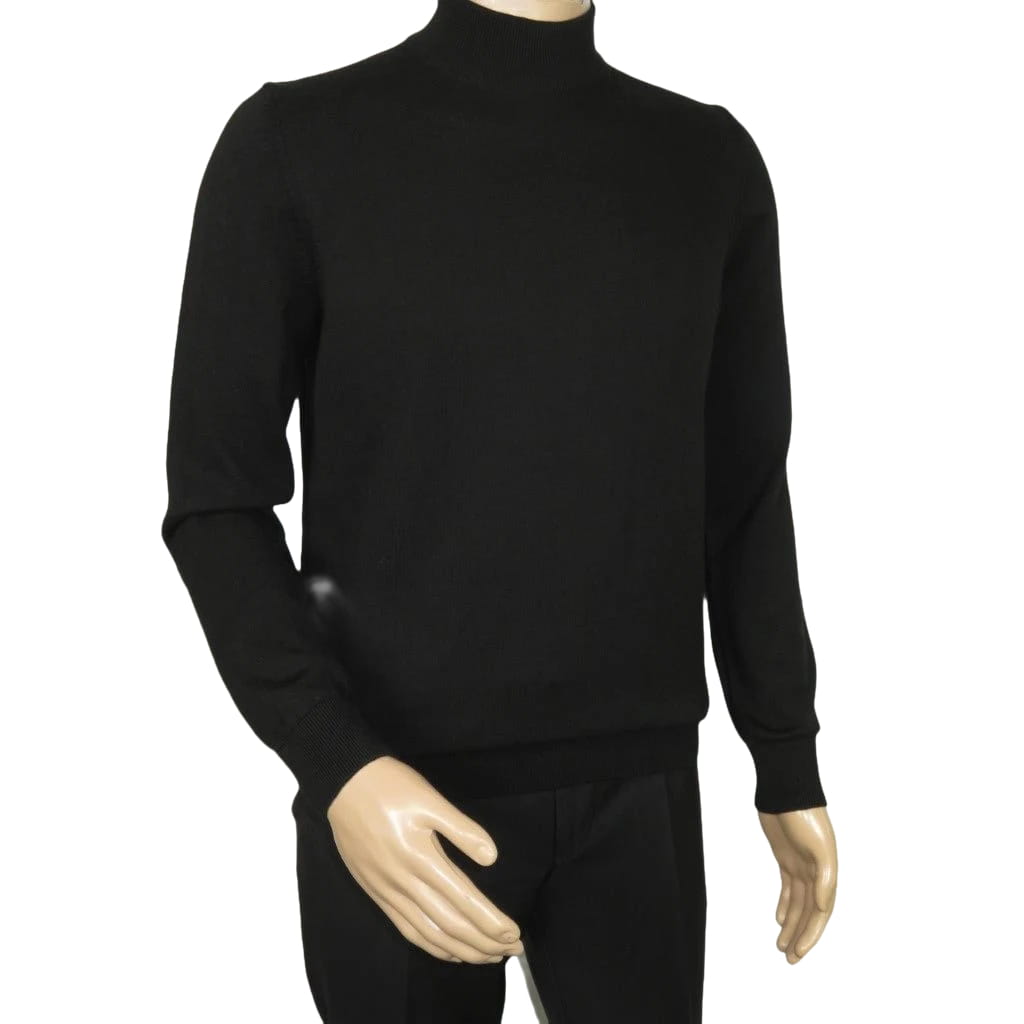 Men's Sweater Knit By BRANGO Turkey Mock Neck Cotton Blend 21050 Black