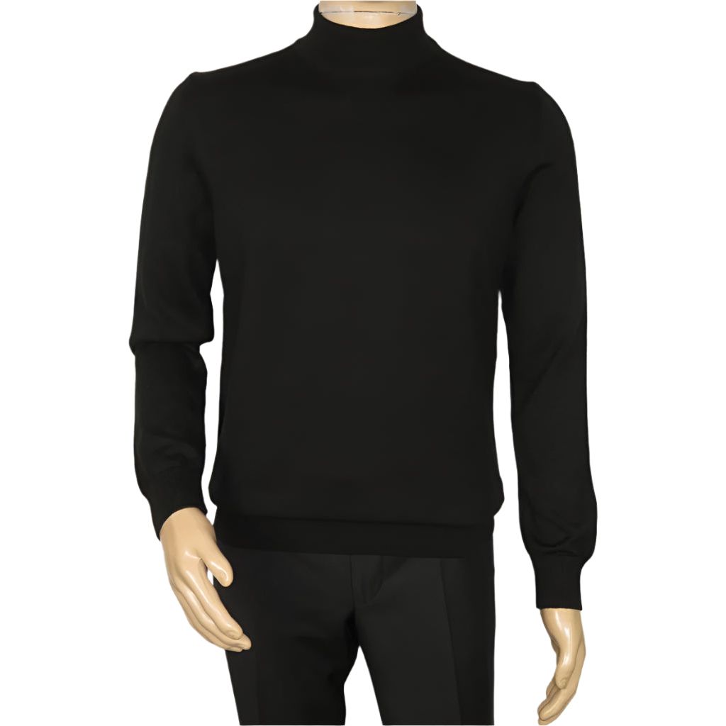 Men's Sweater Knit By BRANGO Turkey Mock Neck Cotton Blend 21050 Black