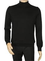 Men's Sweater Knit By BRANGO Turkey Mock Neck Cotton Blend 21050 Black