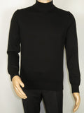 Men's Sweater Knit By BRANGO Turkey Mock Neck Cotton Blend 21050 Black