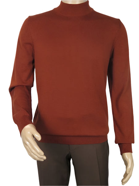 Men's Sweater Knit By BRANGO Turkey Mock Neck Cotton Blend 21050 Brick