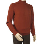 Men's Sweater Knit By BRANGO Turkey Mock Neck Cotton Blend 21050 Brick