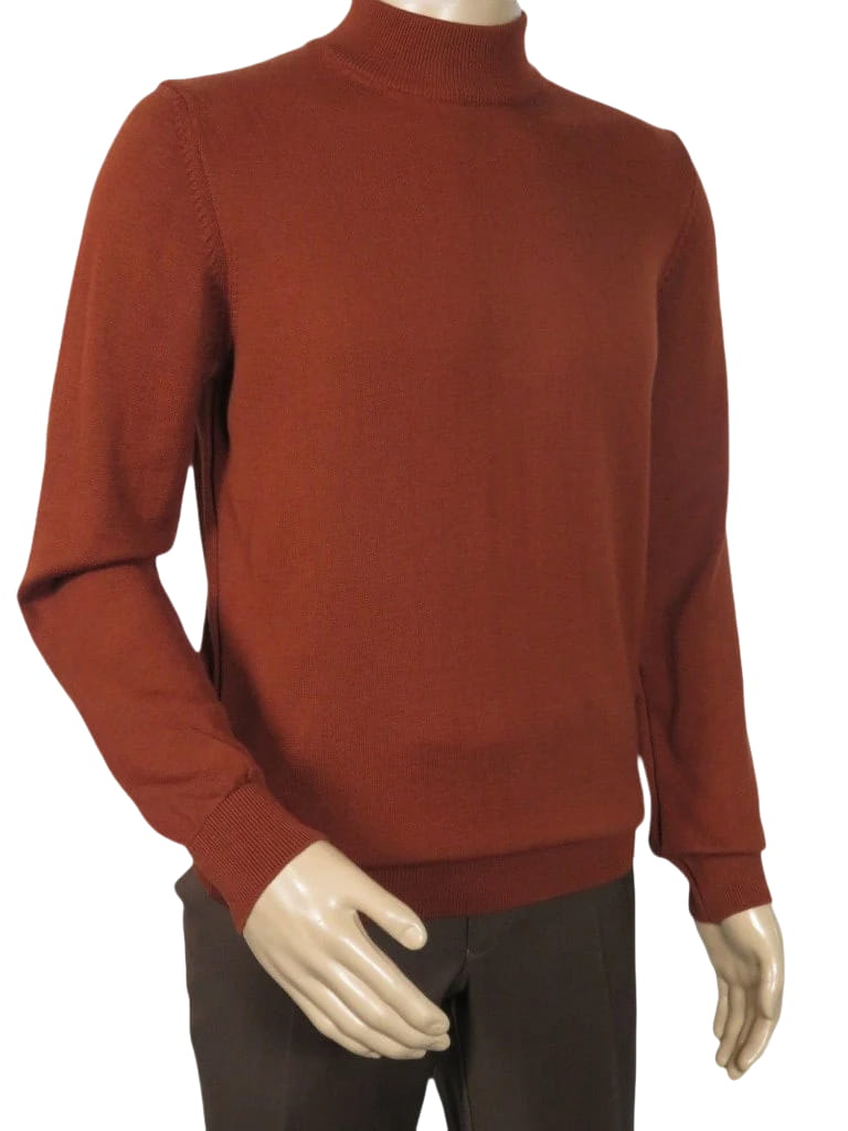 Men's Sweater Knit By BRANGO Turkey Mock Neck Cotton Blend 21050 Brick
