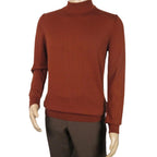 Men's Sweater Knit By BRANGO Turkey Mock Neck Cotton Blend 21050 Brick