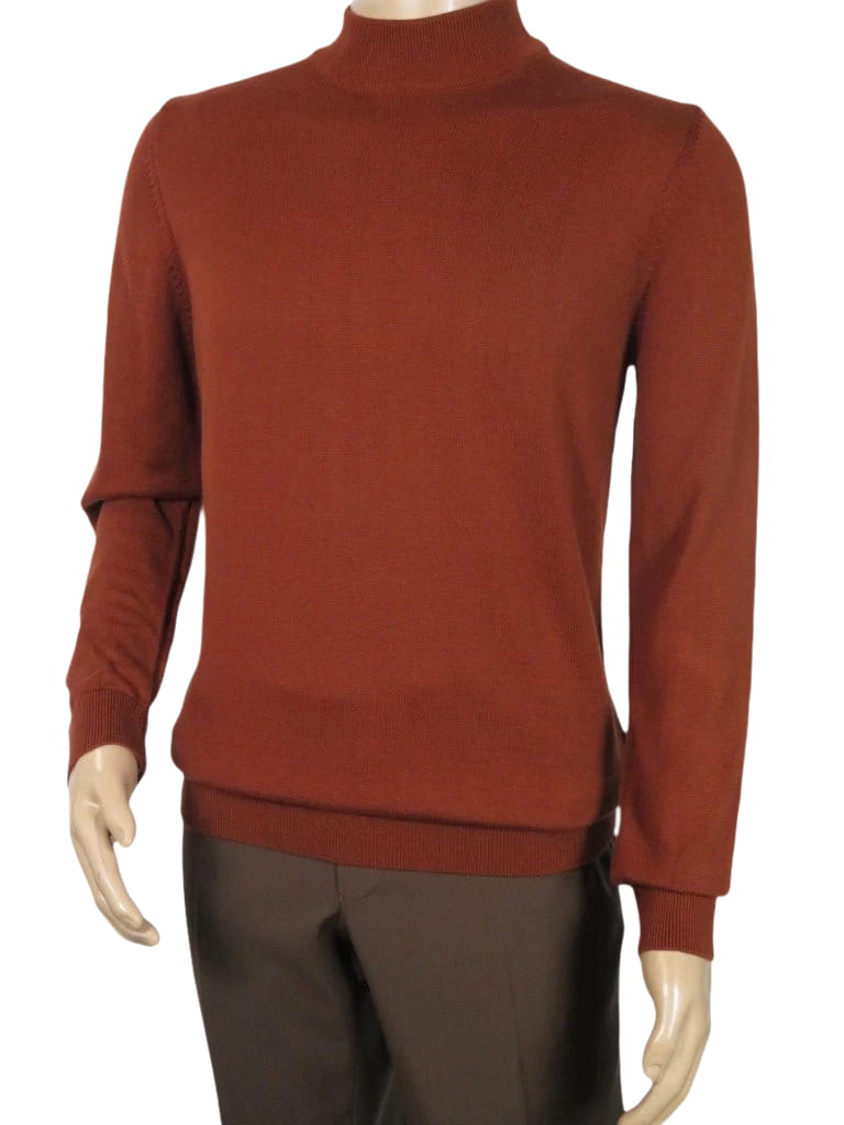 Men's Sweater Knit By BRANGO Turkey Mock Neck Cotton Blend 21050 Brick