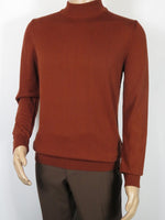 Men's Sweater Knit By BRANGO Turkey Mock Neck Cotton Blend 21050 Brick