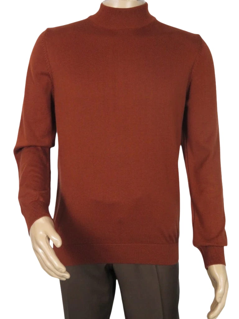 Men's Sweater Knit By BRANGO Turkey Mock Neck Cotton Blend 21050 Brick