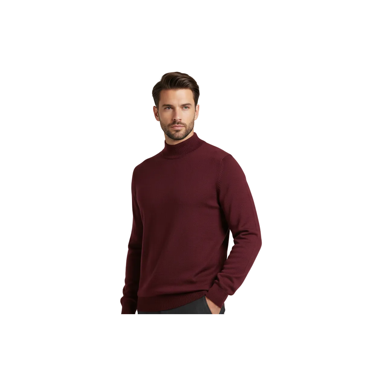 Men's Sweater Knit By BRANGO Turkey Mock Neck Cotton Blend 21050 Burgundy
