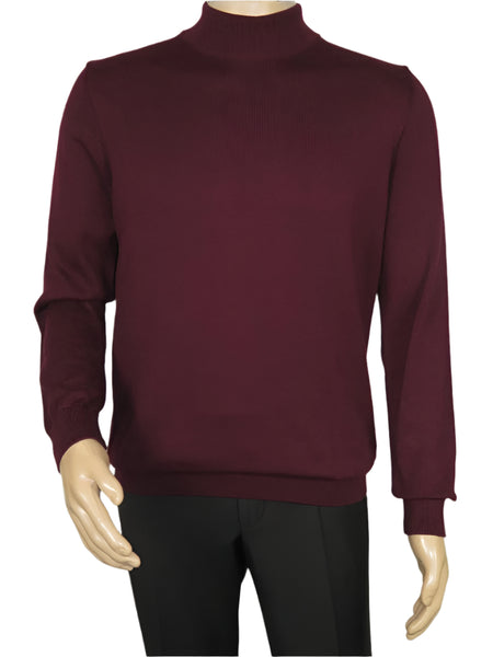 Men's Sweater Knit By BRANGO Turkey Mock Neck Cotton Blend 21050 Burgundy