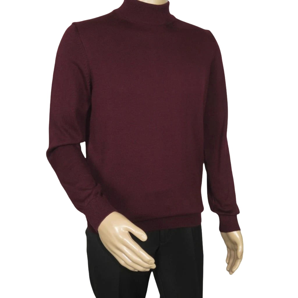 Men's Sweater Knit By BRANGO Turkey Mock Neck Cotton Blend 21050 Burgundy