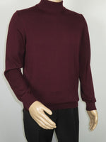 Men's Sweater Knit By BRANGO Turkey Mock Neck Cotton Blend 21050 Burgundy